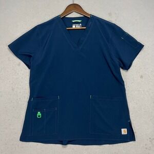 Carhartt Force Navy Blue Modern Fit V Neck Scrub Top Women's Large EUC